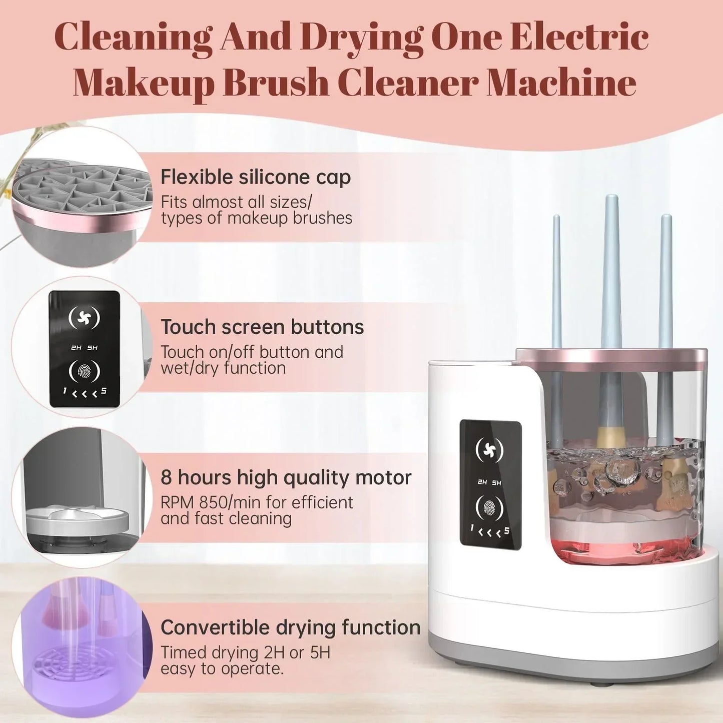 3 in 1 Portable Automatic Electric Makeup Brush Cleaner with Brush Dryer